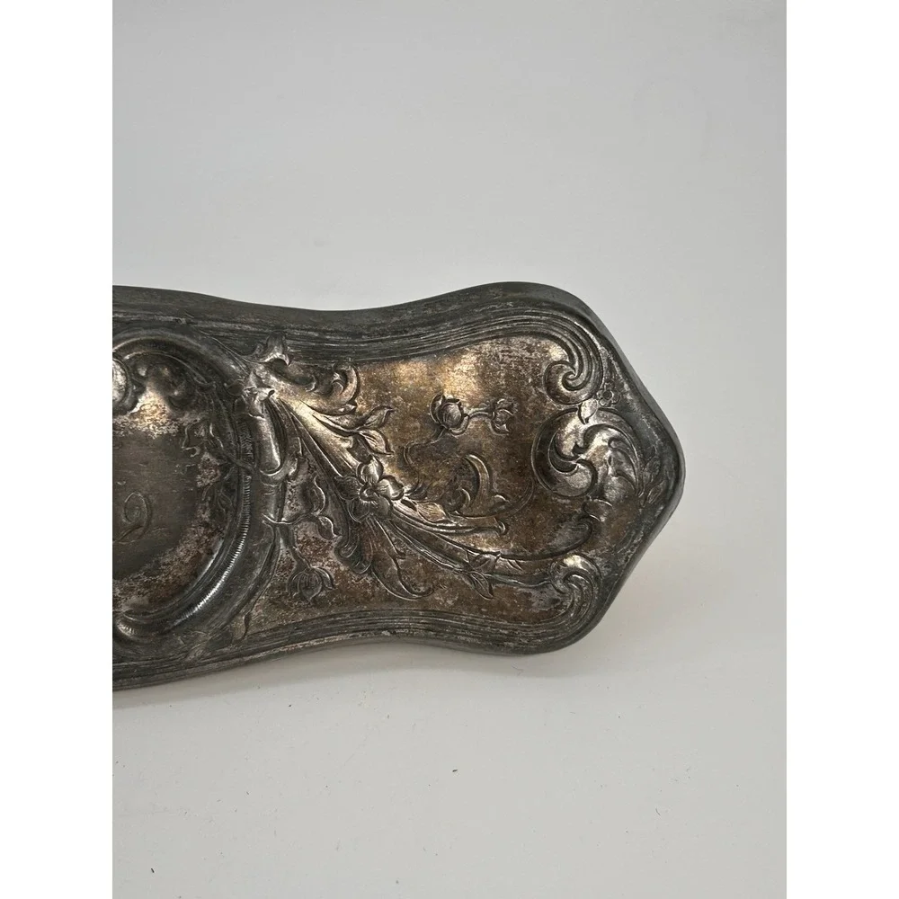 Antique Art Nouveau Silver Vanity Clothes Brush Ornate Repousse Lion Design